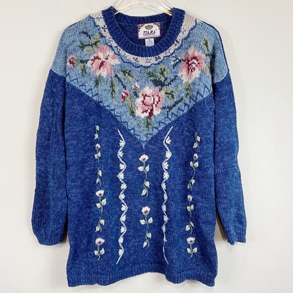 Vintage Tiara International Floral Sweater Size M - Picture 1 of 6